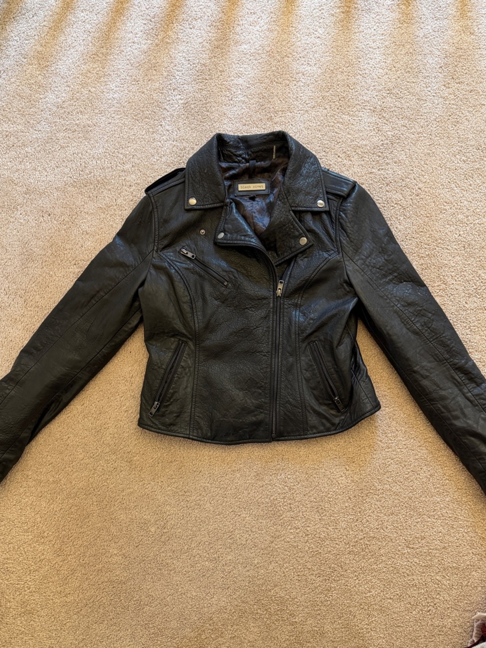 Black Rivet Women's Black Leather Moto Jacket with Asymmetrical Zip